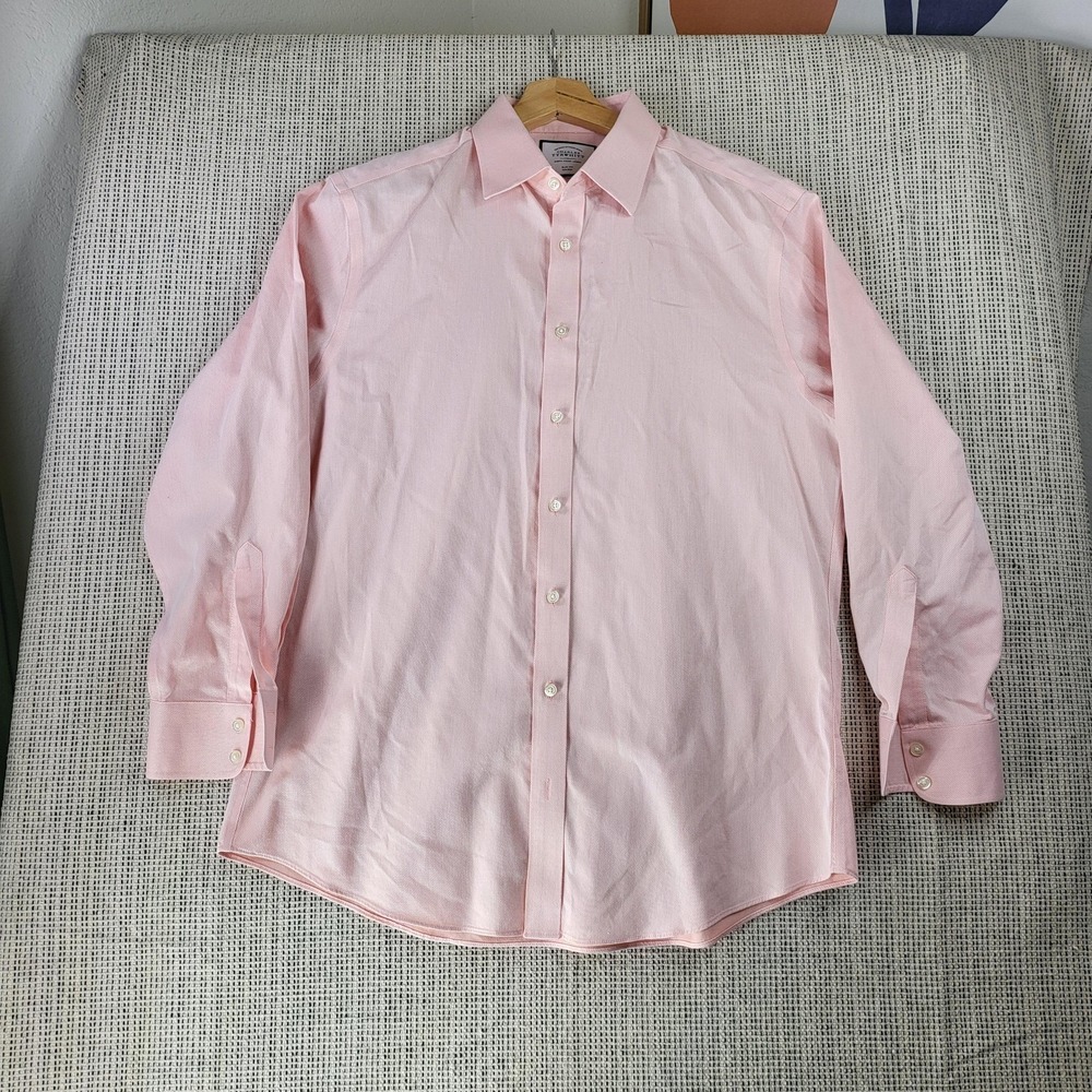Charles Tyrwhitt Shirt Mens Large Pink Slim Fit Non-Iron Dress Business Jermyn